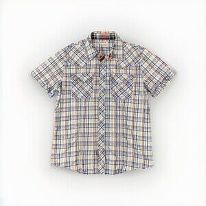 True Religion‎ Pearl Snap Western Shirt XL Blue Red Plaid Cowboy Y2K Preppy
